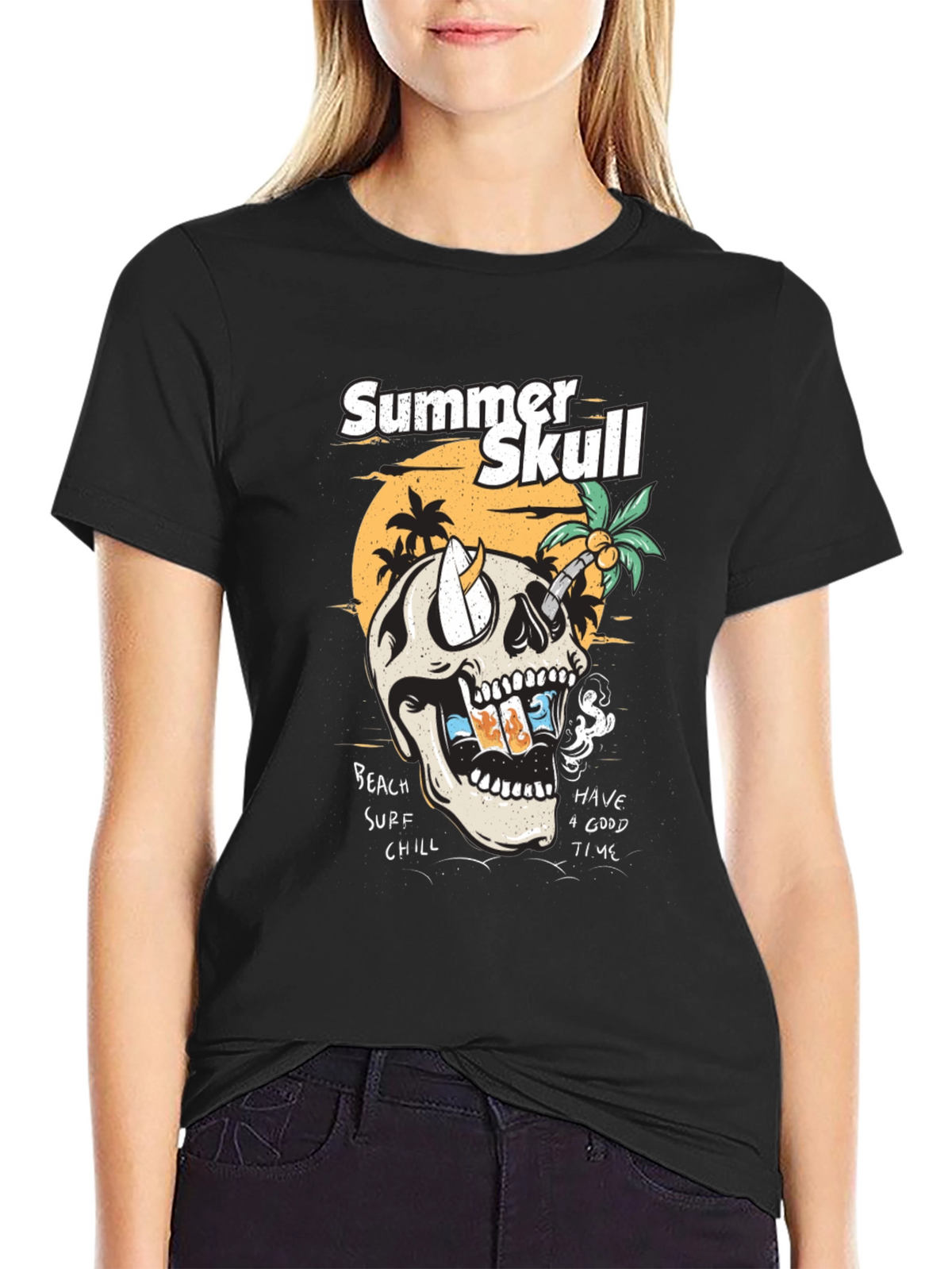 Summer Skull Graphic Tee - Beach Vibes
