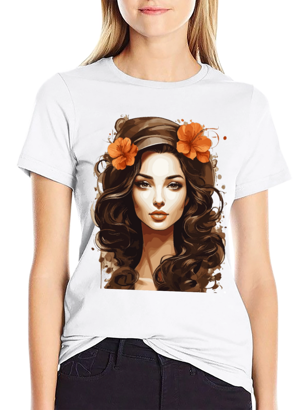 Boho Beauty Graphic Tee - Artistic Woman Portrait