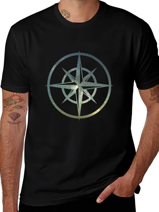 Cosmic Compass Rose Graphic Tee - Black