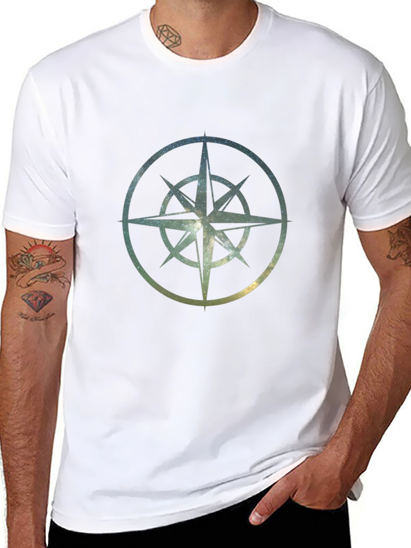 Cosmic Compass Rose Graphic Tee - Black