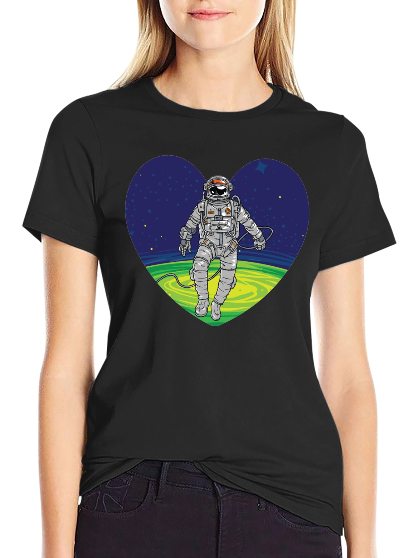 Astronaut in Space Heart Graphic Tee
