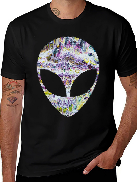 Abstract Alien Head Graphic Tee - Mens Black T-Shirt