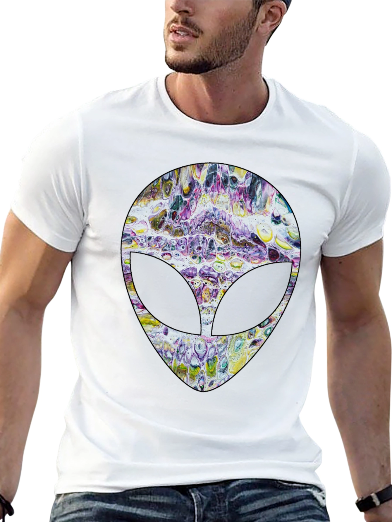 Abstract Alien Head Graphic Tee - Mens Black T-Shirt