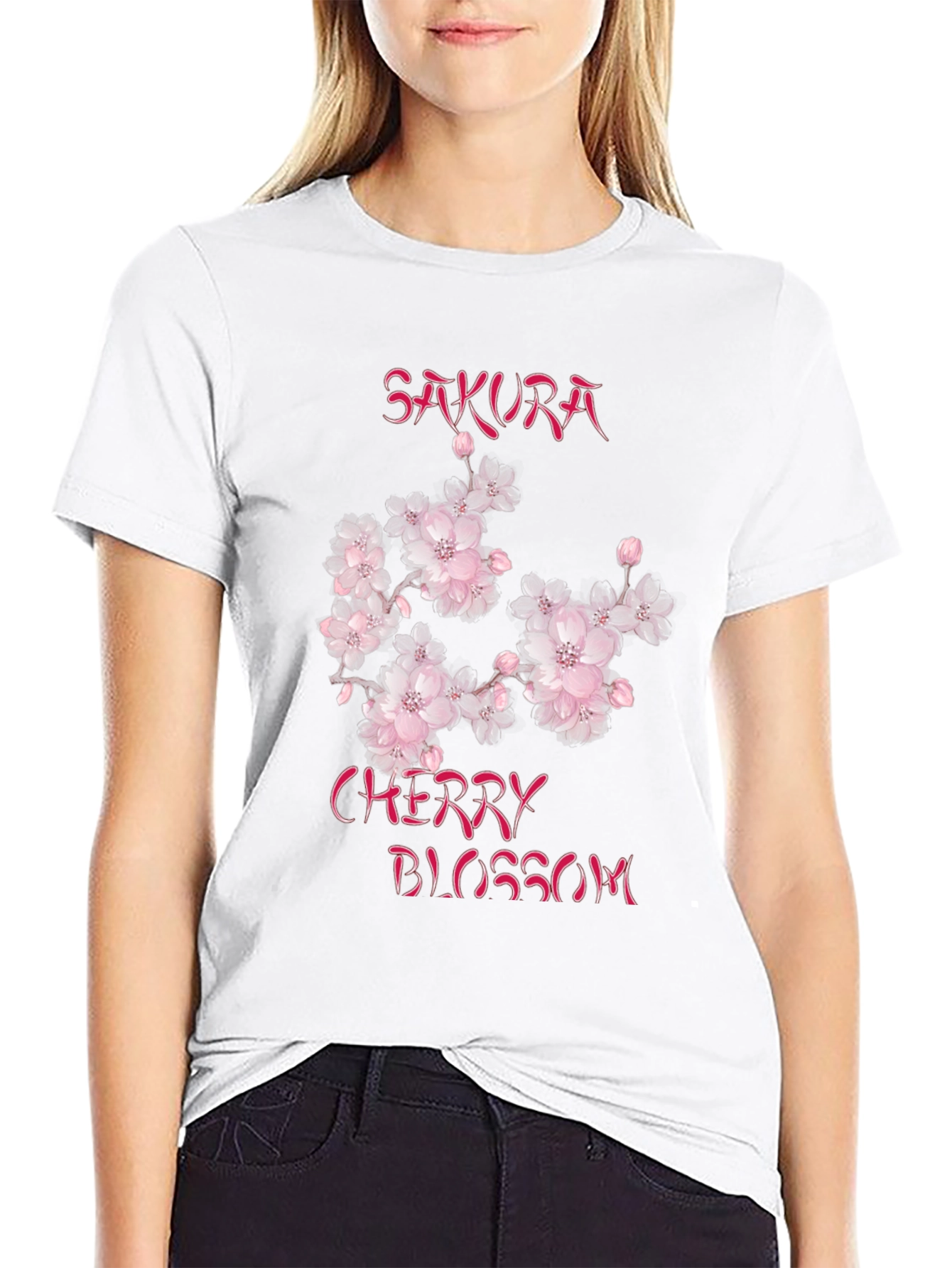 Sakura Cherry Blossom Graphic Tee - Black Cotton