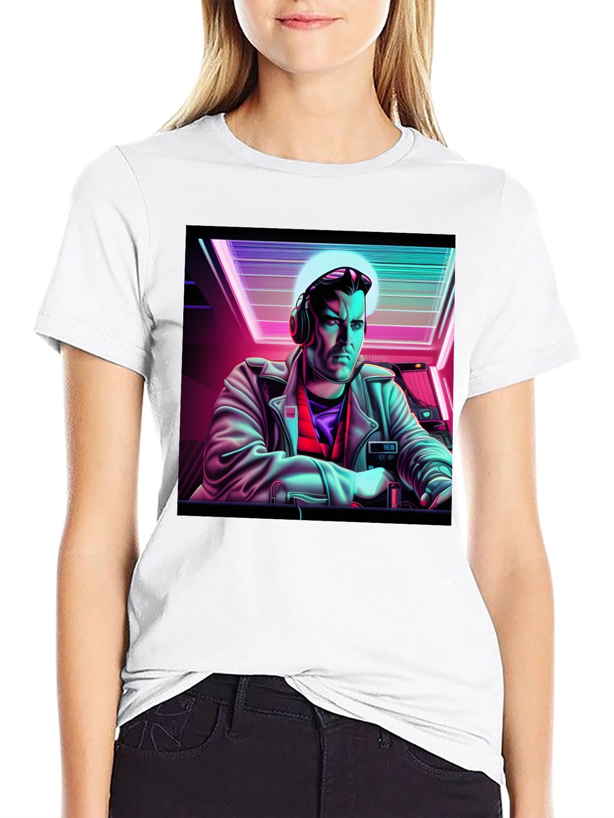 Retro Synthwave DJ Graphic Tee - Black