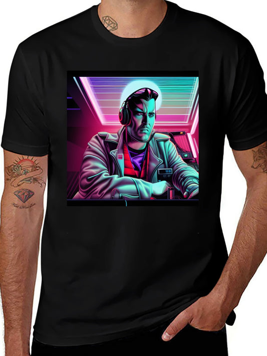 Retro Synthwave DJ Graphic Tee - Black