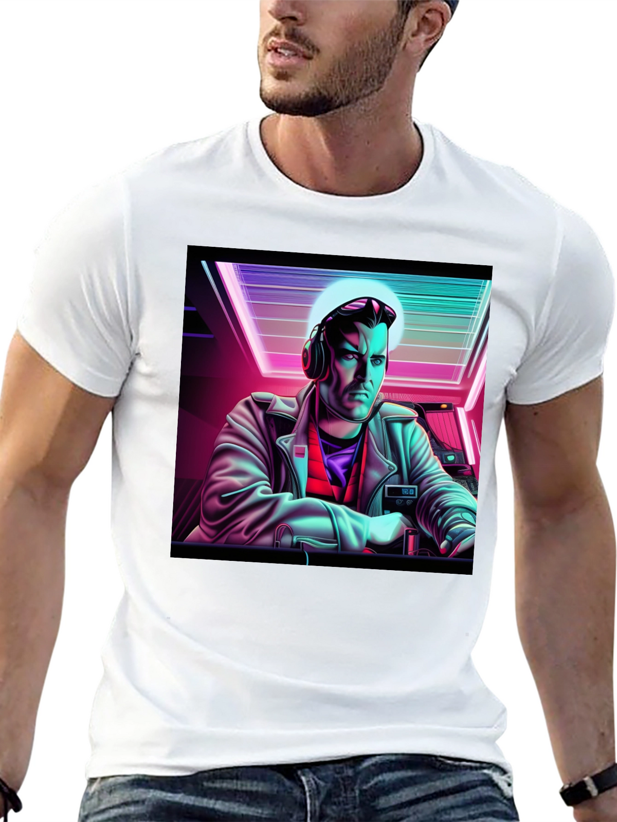 Retro Synthwave DJ Graphic Tee - Black