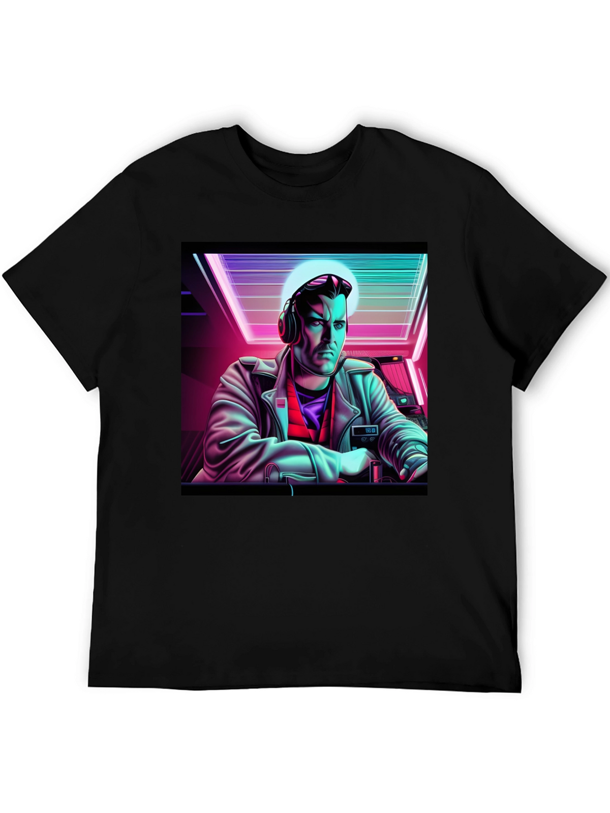 Retro Synthwave DJ Graphic Tee - Black