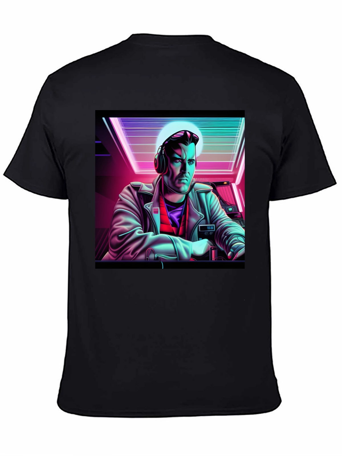 Retro Synthwave DJ Graphic Tee - Black