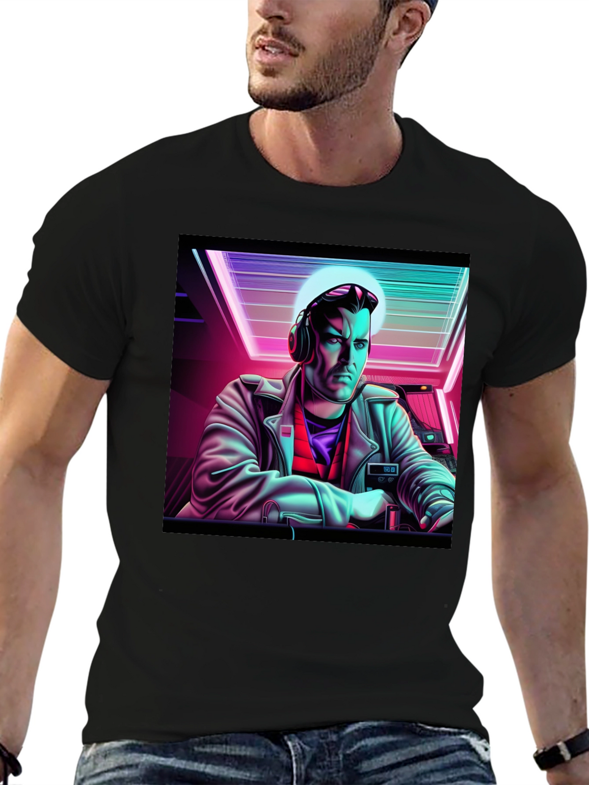 Retro Synthwave DJ Graphic Tee - Black