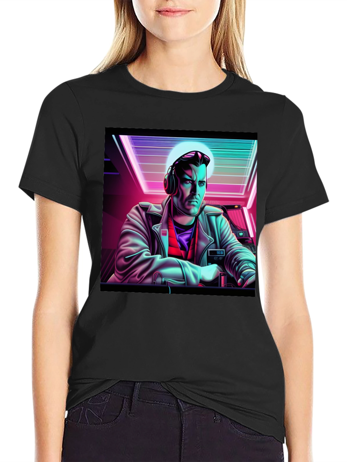 Retro Synthwave DJ Graphic Tee - Black
