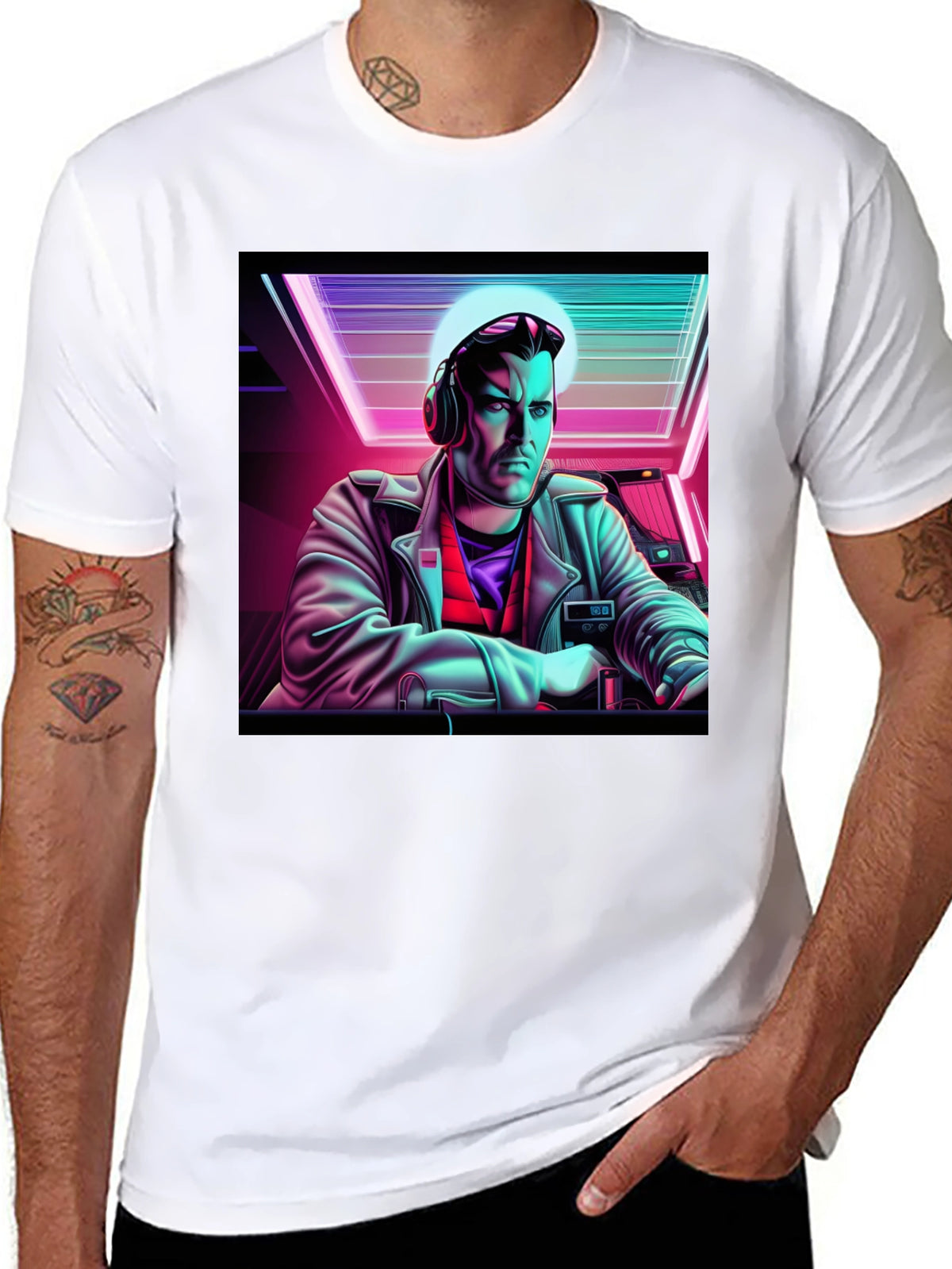 Retro Synthwave DJ Graphic Tee - Black