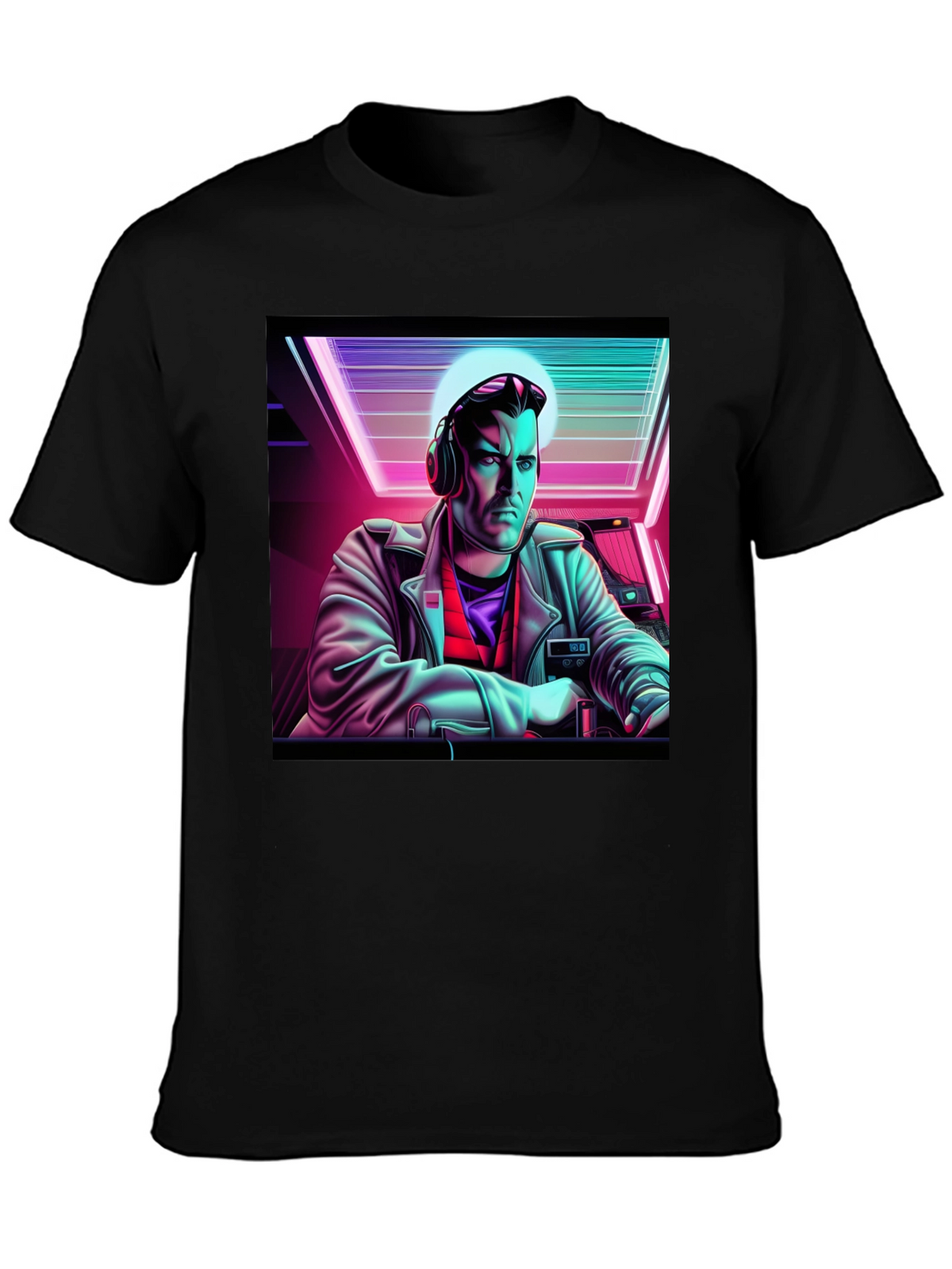 Retro Synthwave DJ Graphic Tee - Black