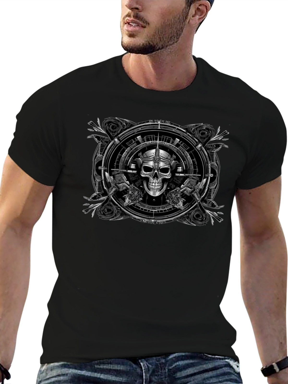 Skull & Guns Graphic T-Shirt - Black