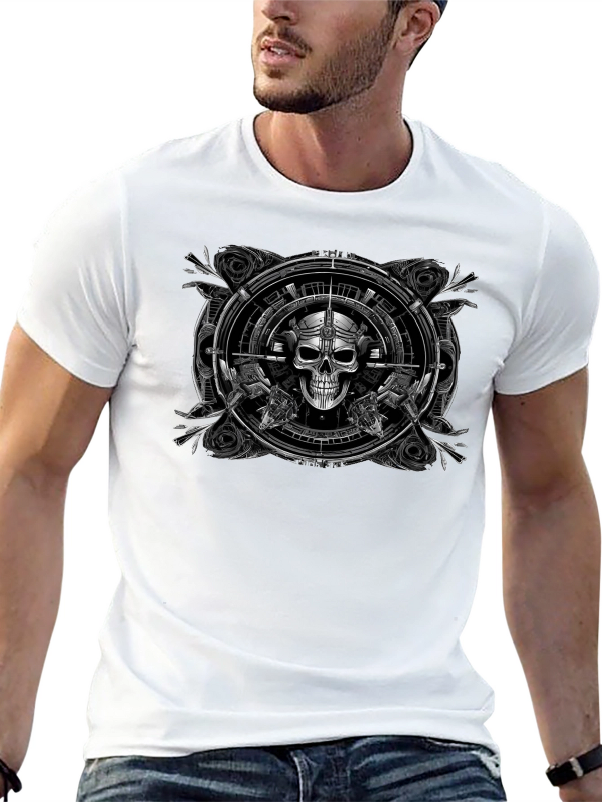 Skull & Guns Graphic T-Shirt - Black
