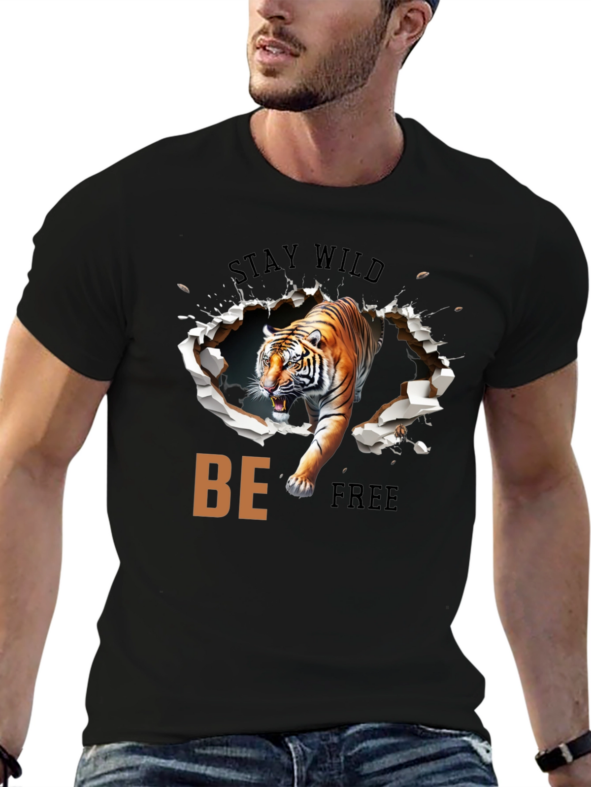 Stay Wild Graphic Tee - Tiger Design
