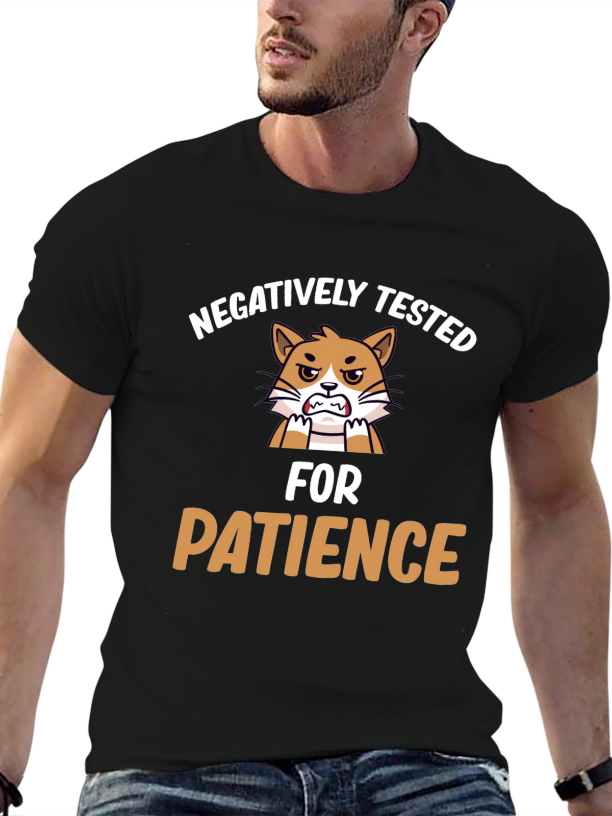 Funny Negatively Tested for Patience Cat Graphic T-Shirt