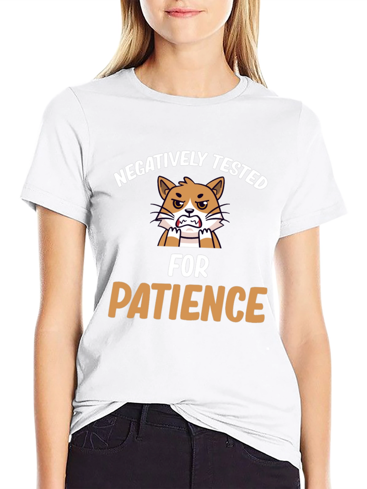 Funny Negatively Tested for Patience Cat Graphic T-Shirt