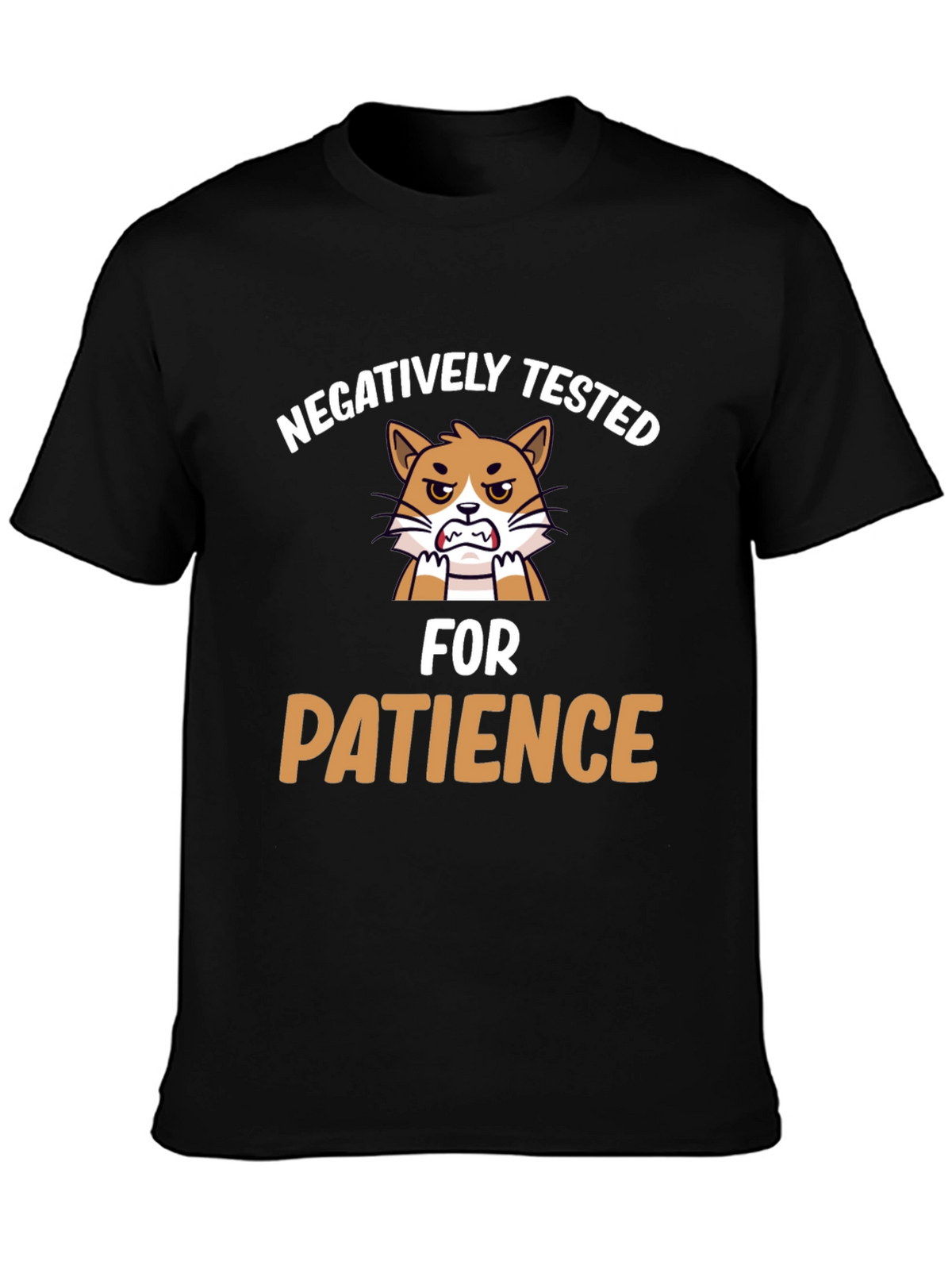 Funny Negatively Tested for Patience Cat Graphic T-Shirt
