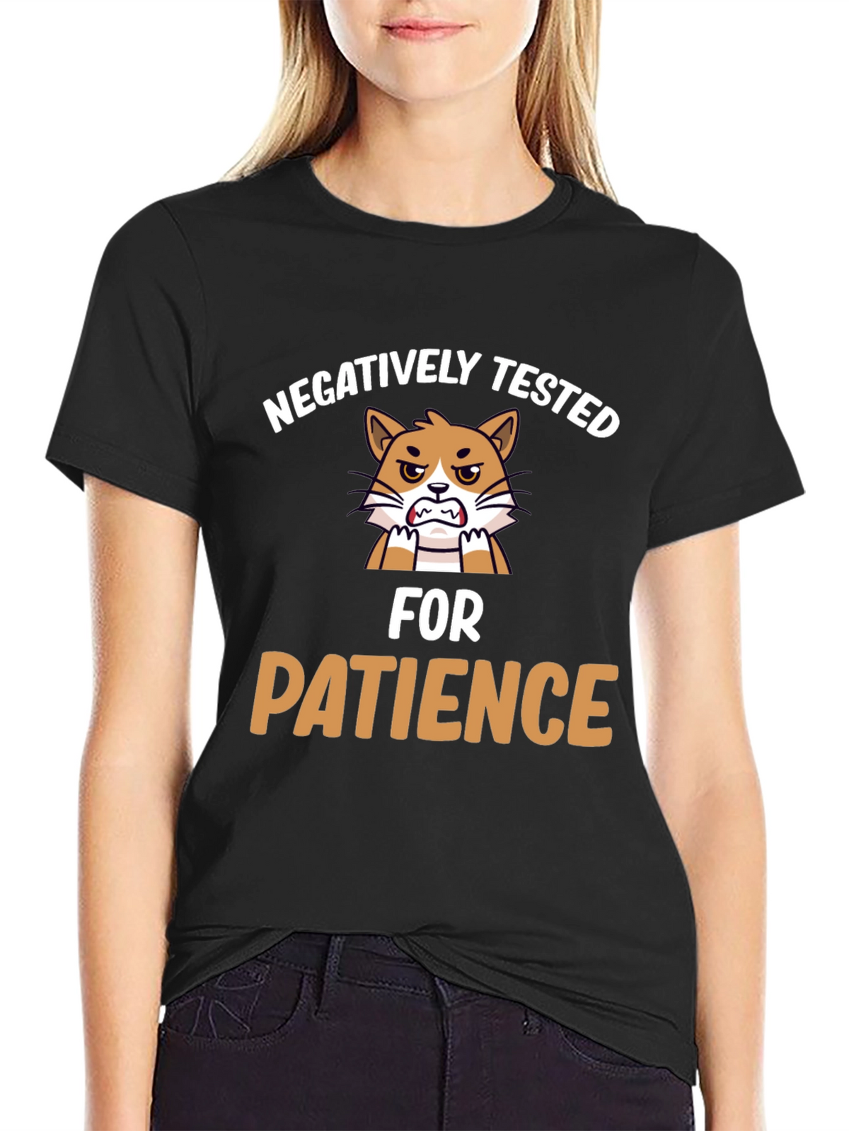 Funny Negatively Tested for Patience Cat Graphic T-Shirt