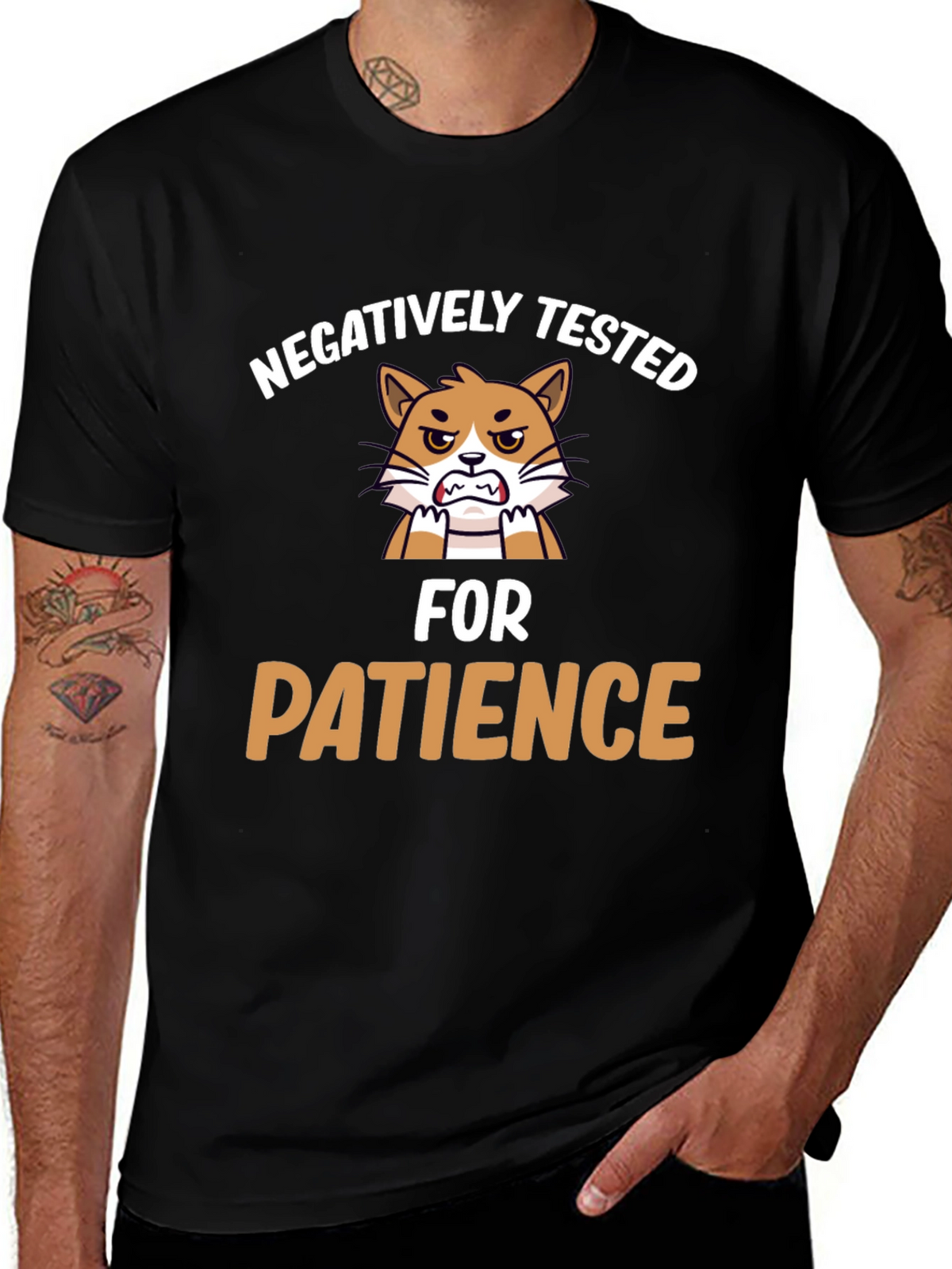 Funny Negatively Tested for Patience Cat Graphic T-Shirt
