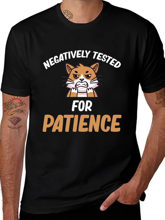 Funny Negatively Tested for Patience Cat Graphic T-Shirt