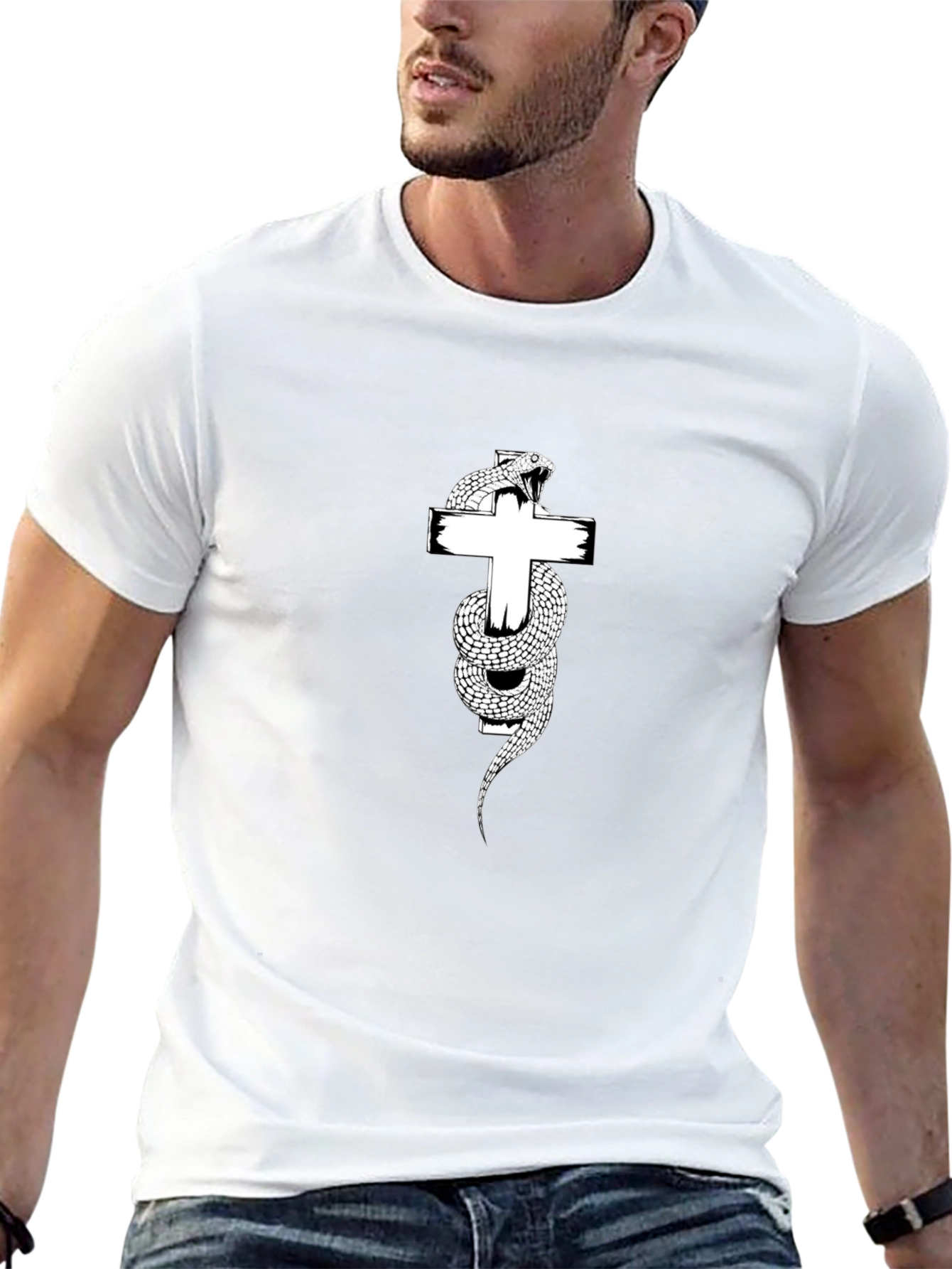 Snake Wrapped Around Cross Graphic T-Shirt