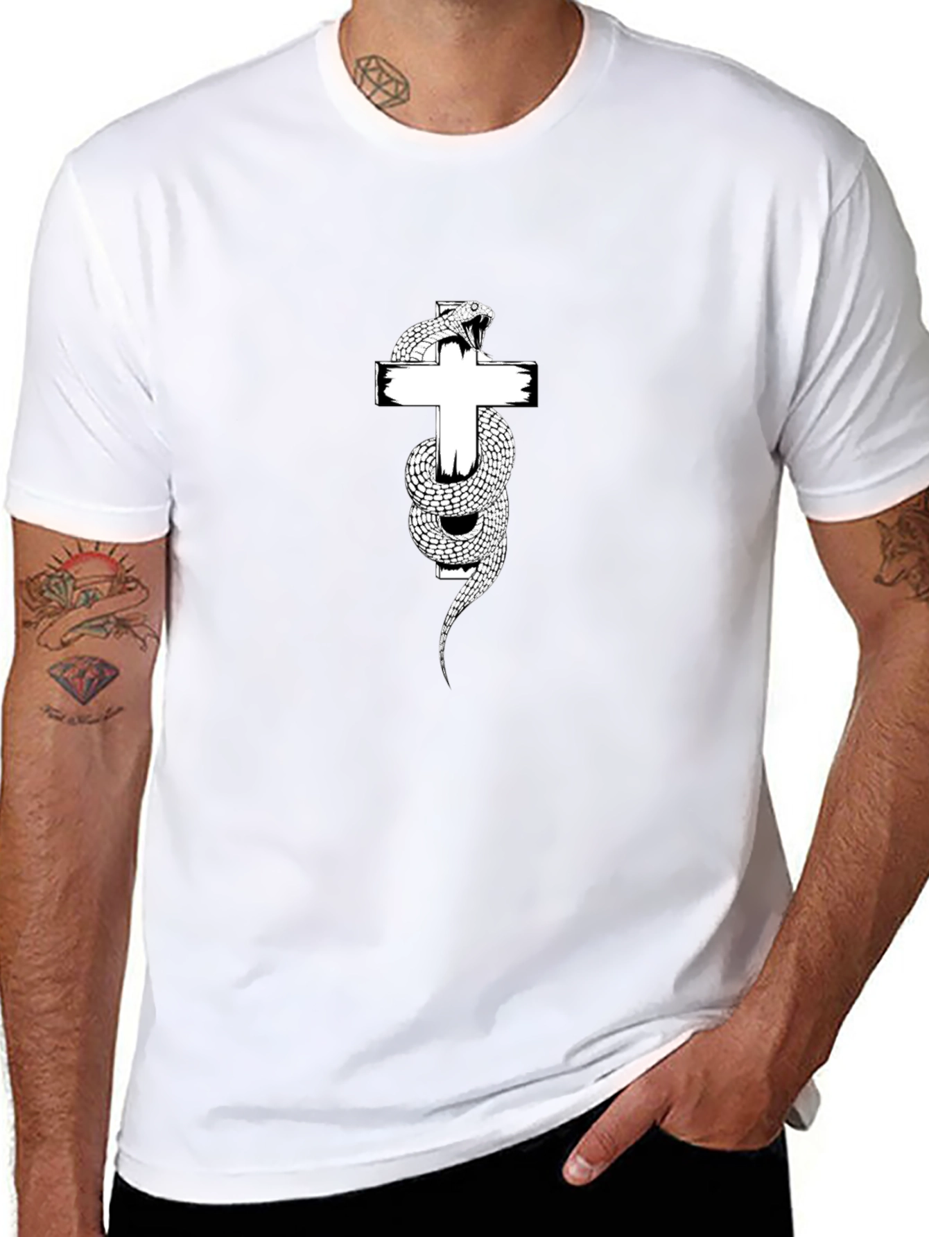 Snake Wrapped Around Cross Graphic T-Shirt
