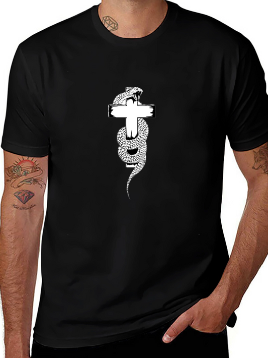 Snake Wrapped Around Cross Graphic T-Shirt