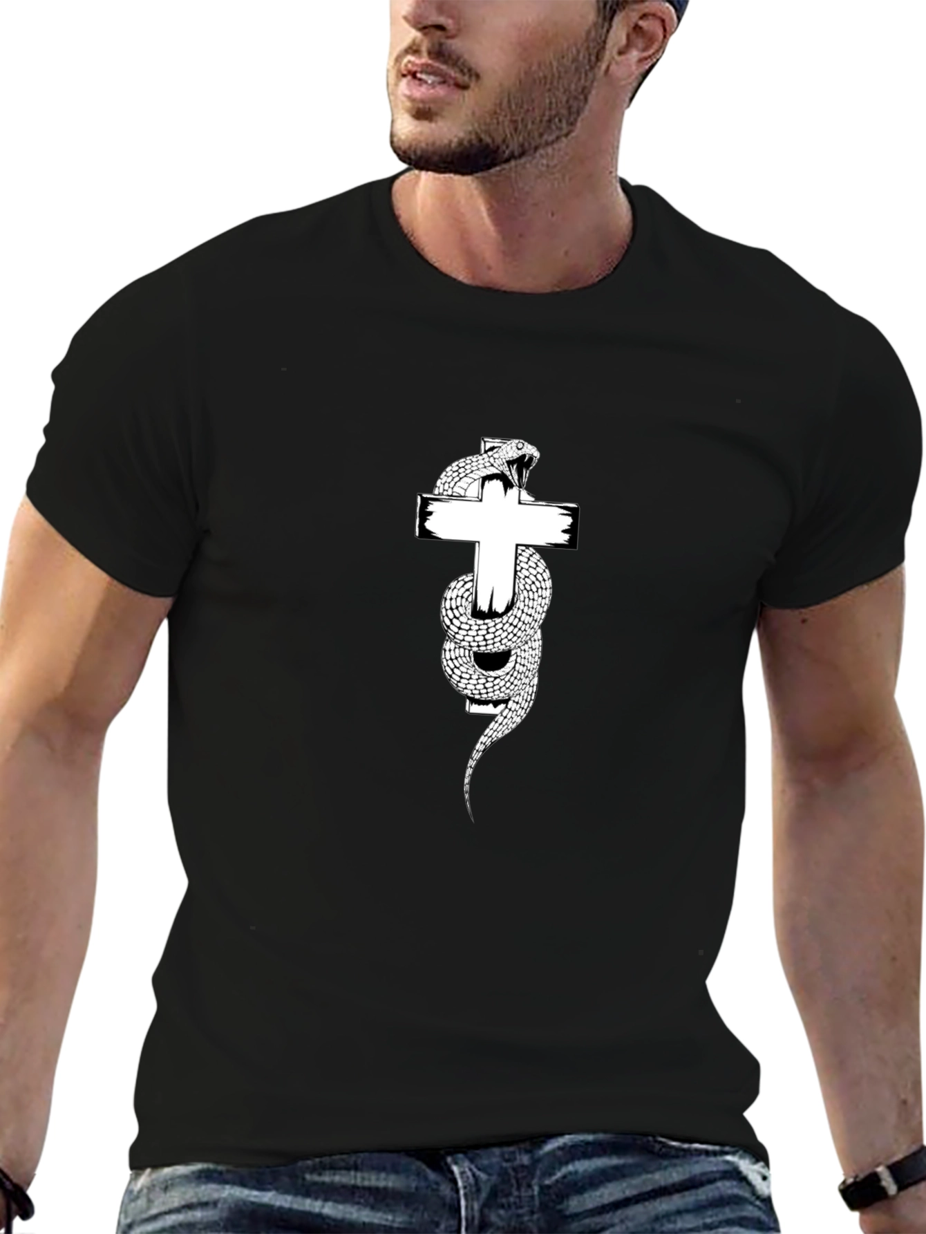 Snake Wrapped Around Cross Graphic T-Shirt