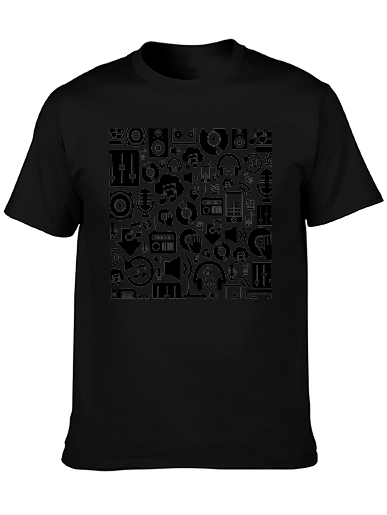 Stylish Black Music Pattern Tee - Premium Comfort