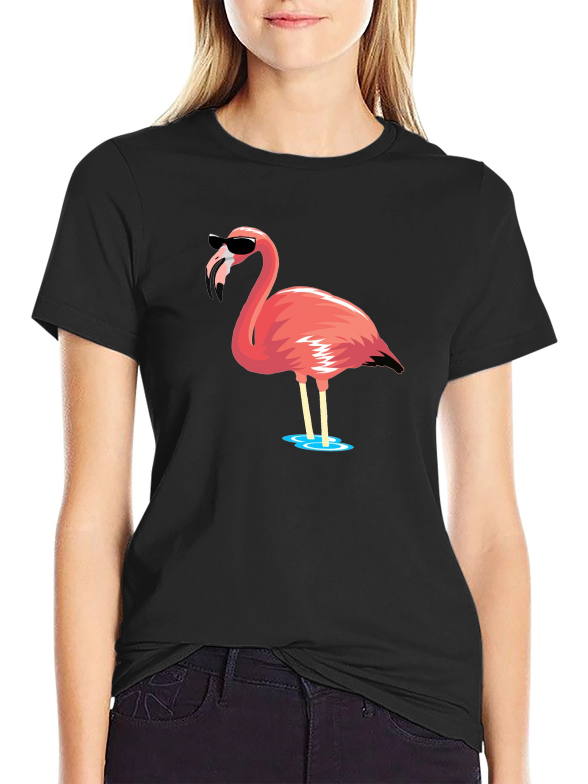 Cool Flamingo Graphic Tee - Black