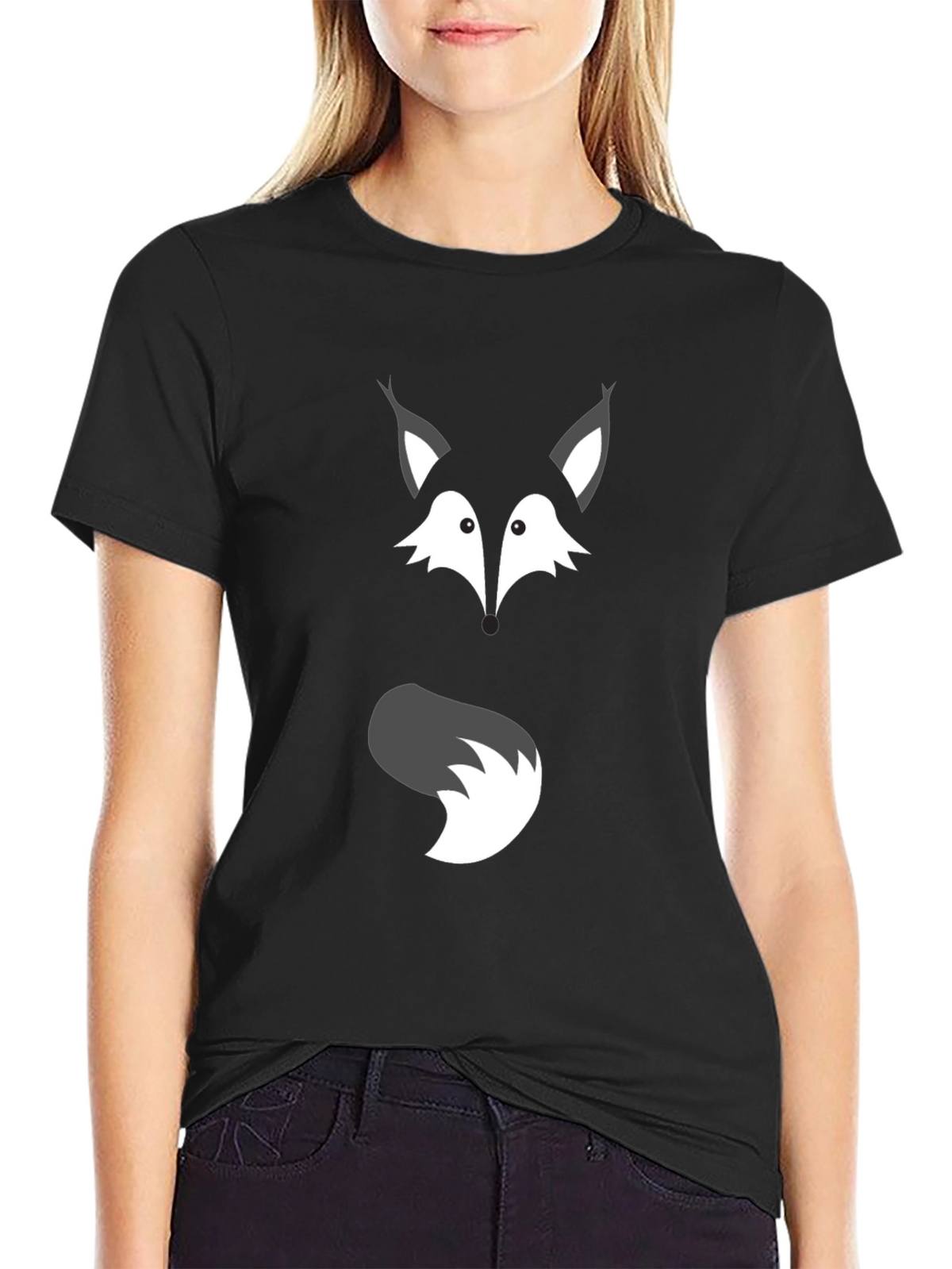Fox Face & Tail Graphic Black T-Shirt