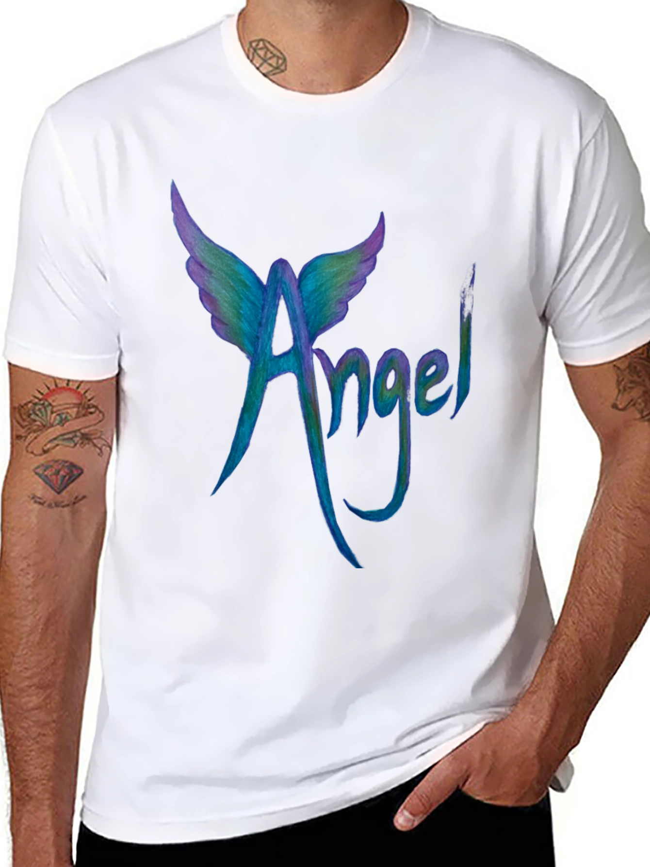 Angel Wings Graphic Tee - Cool Mens Black T-Shirt