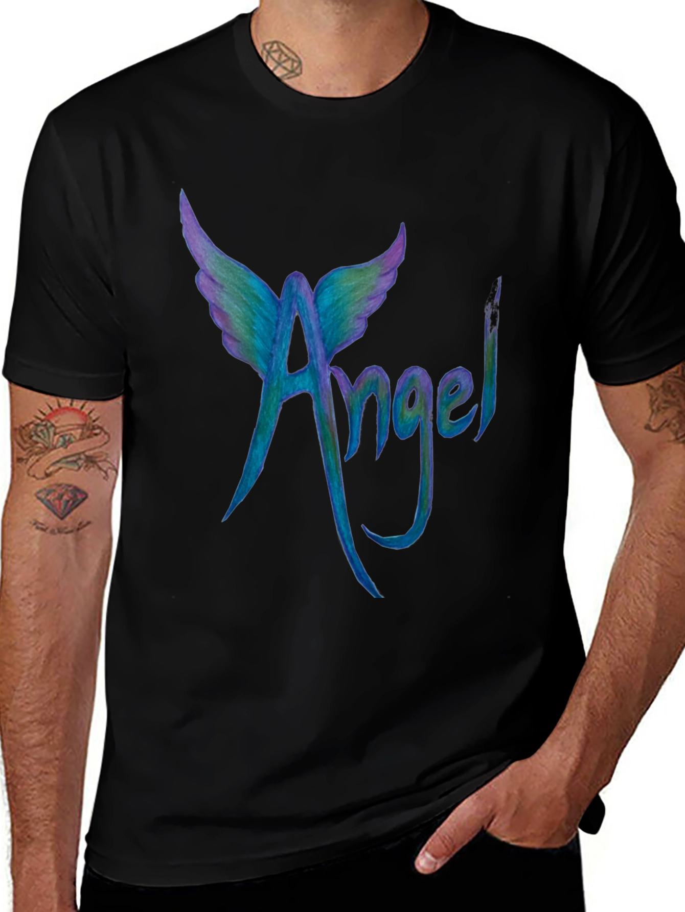 Angel Wings Graphic Tee - Cool Mens Black T-Shirt