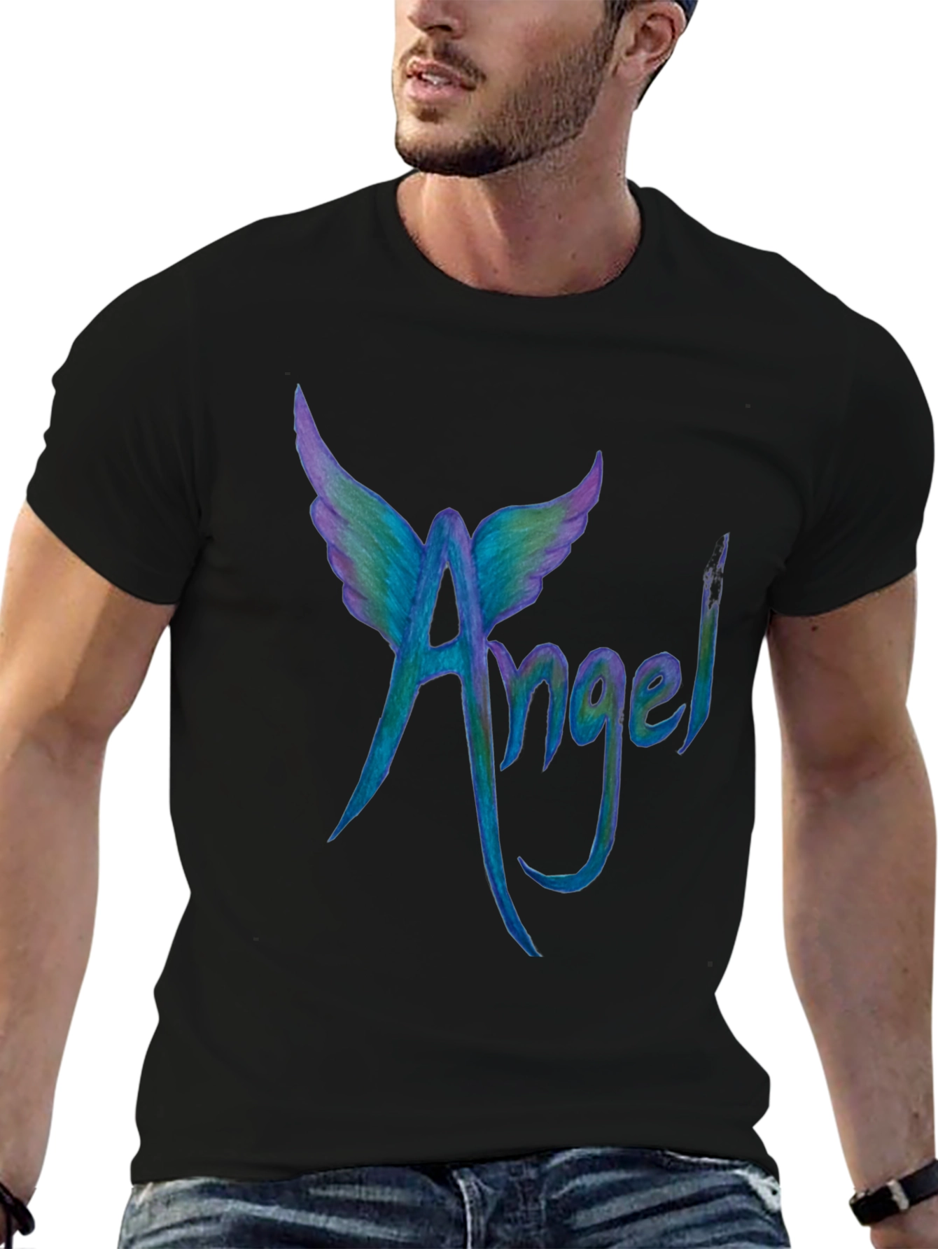 Angel Wings Graphic Tee - Cool Mens Black T-Shirt