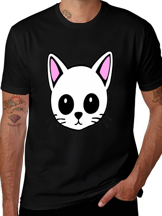 Cute Cartoon Cat Graphic Black T-Shirt