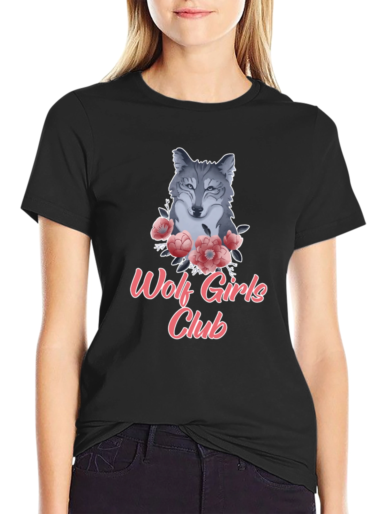 Wolf Girls Club Graphic Tee - Black Cotton T-Shirt