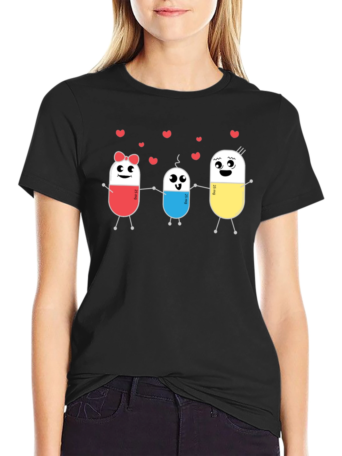 Cute Pill Family Black T-Shirt