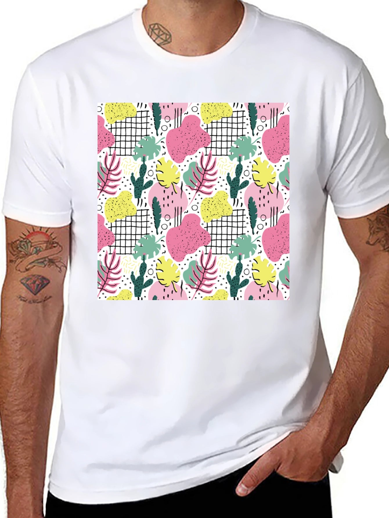 Tropical Print Black T-Shirt