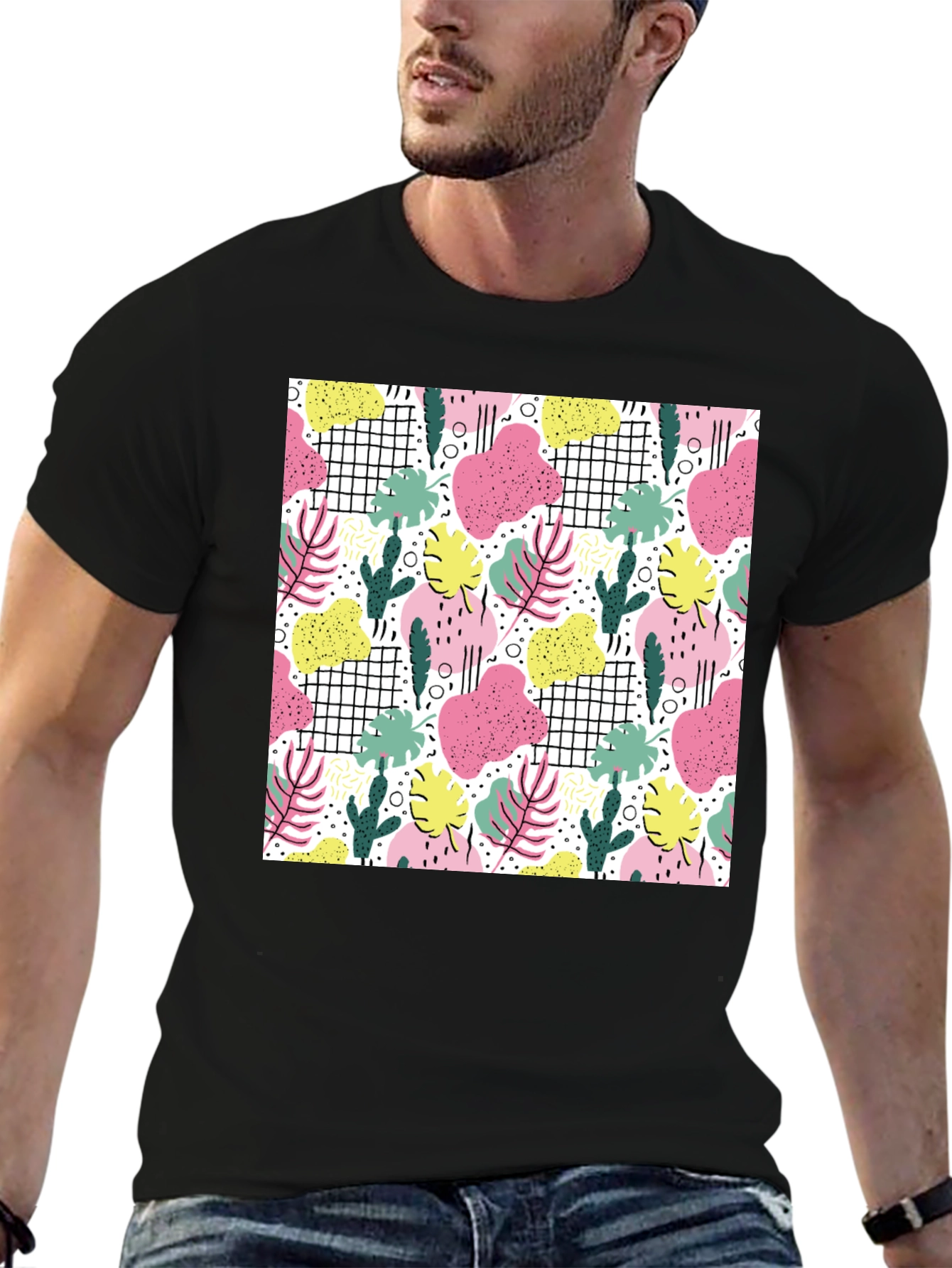 Tropical Print Black T-Shirt