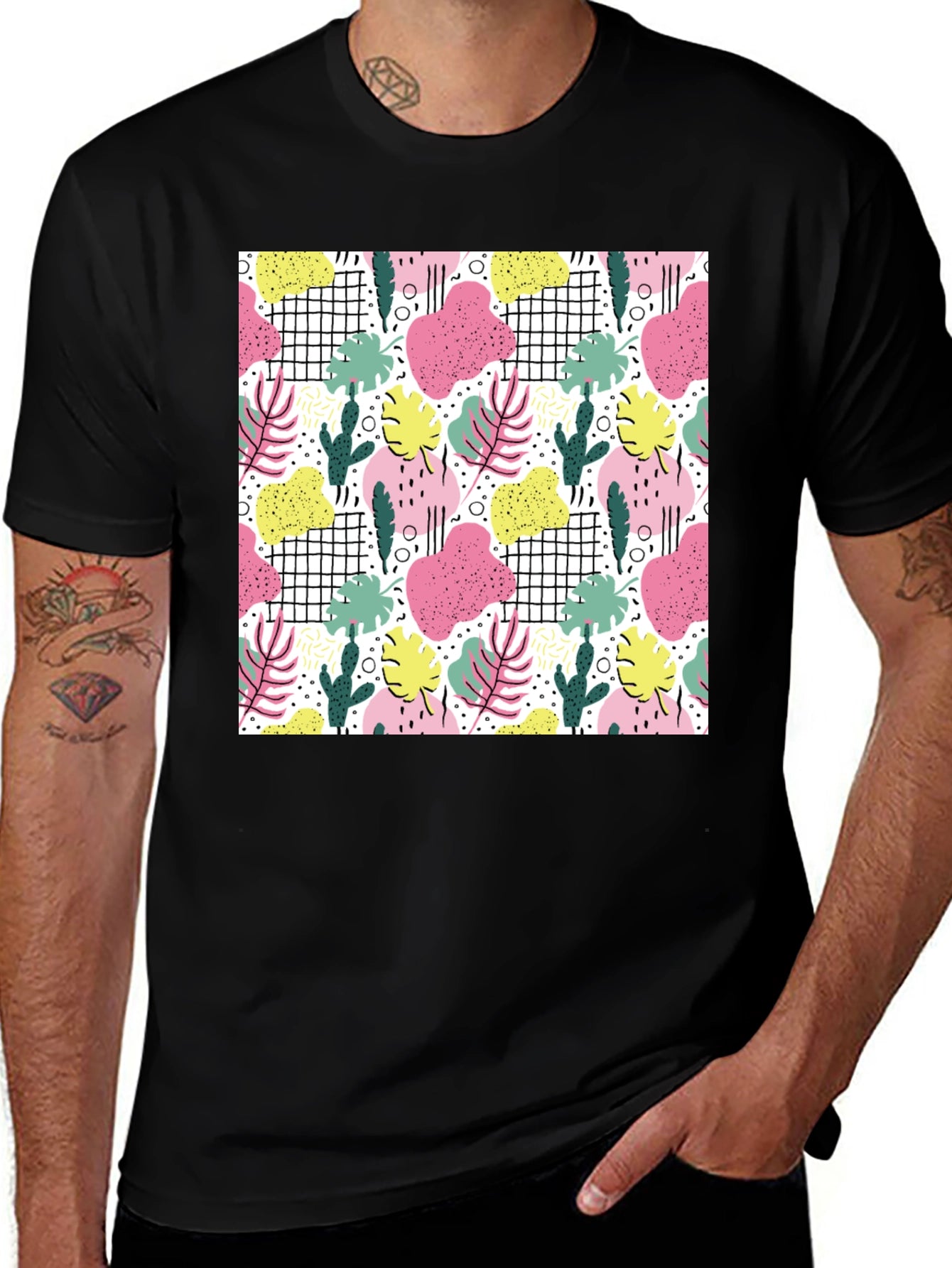 Tropical Print Black T-Shirt