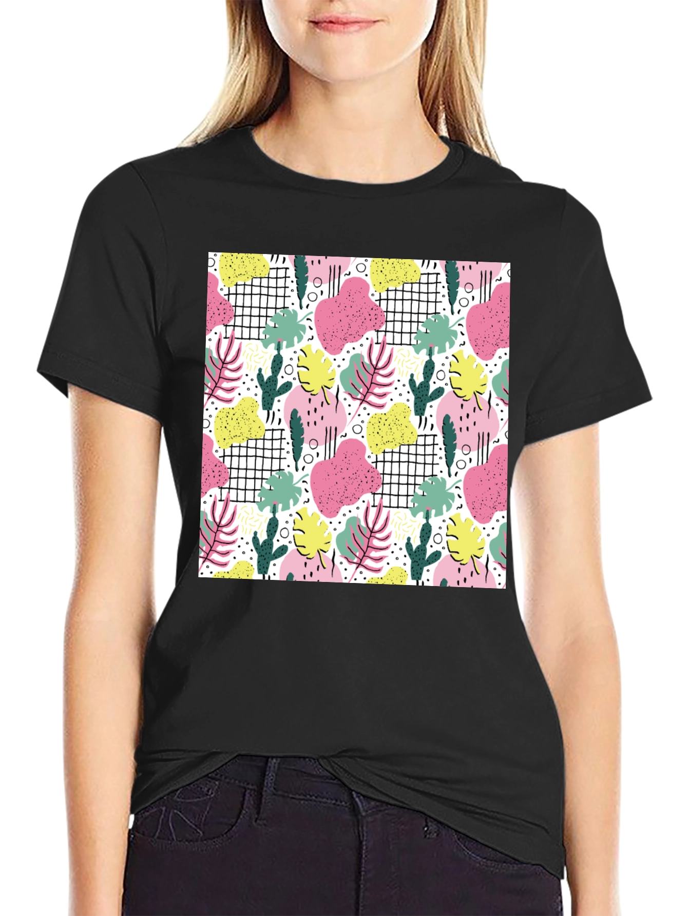 Tropical Print Black T-Shirt