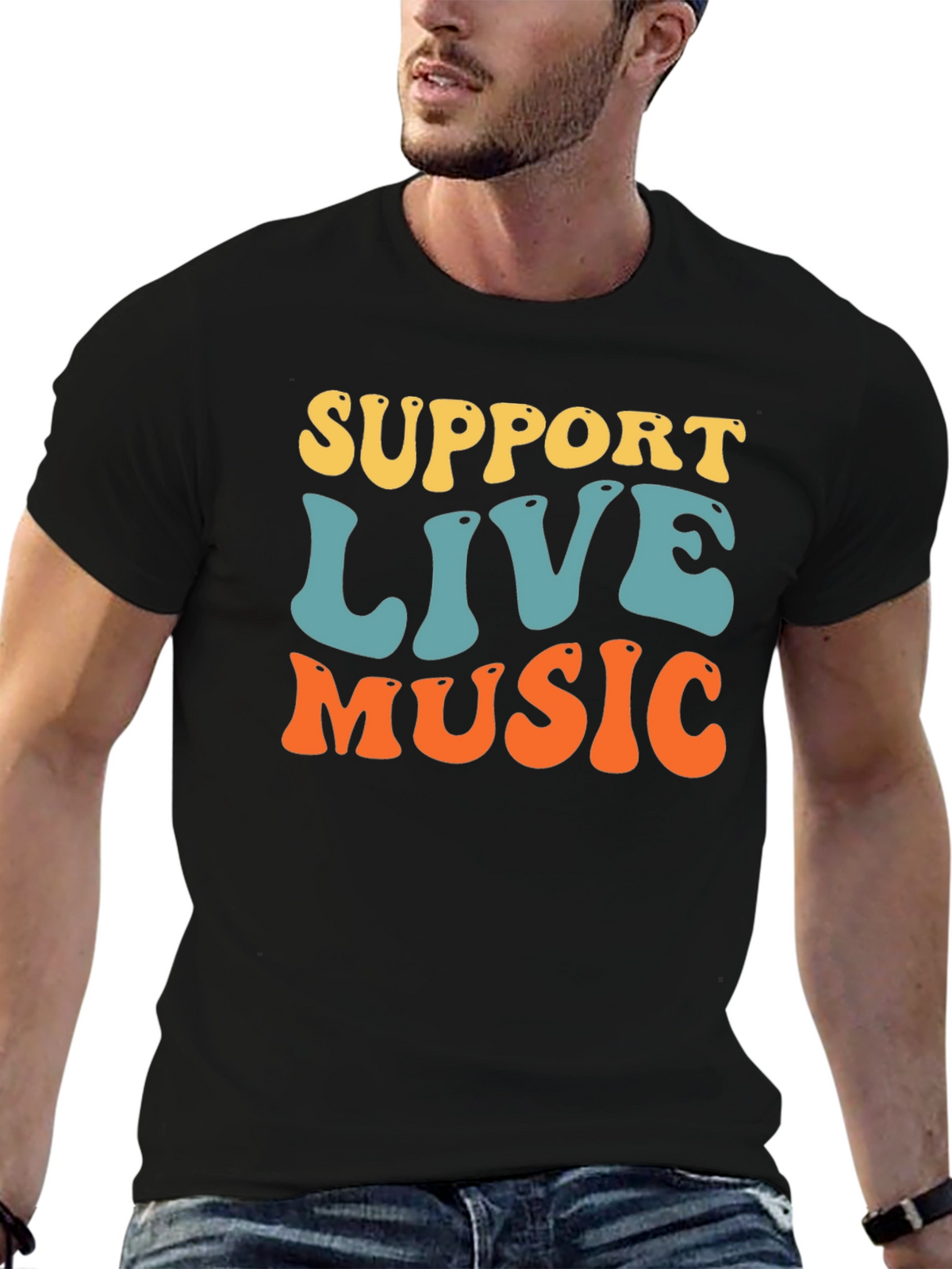 Support Live Music Graphic Tee - Retro Style