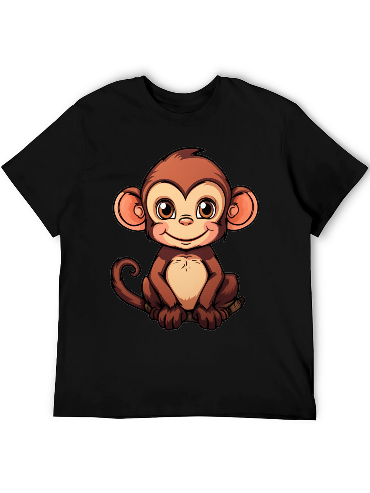 Cute Monkey Graphic Print Black T-Shirt