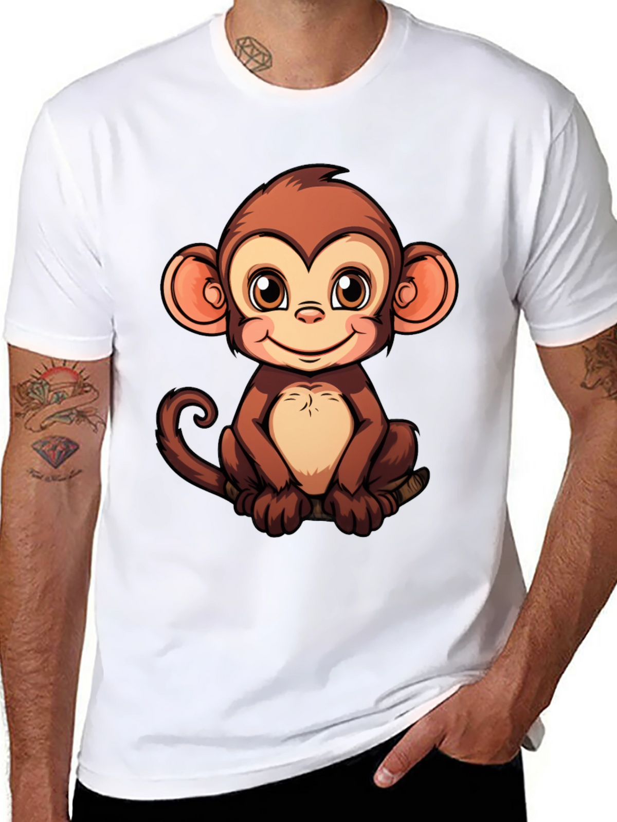 Cute Monkey Graphic Print Black T-Shirt