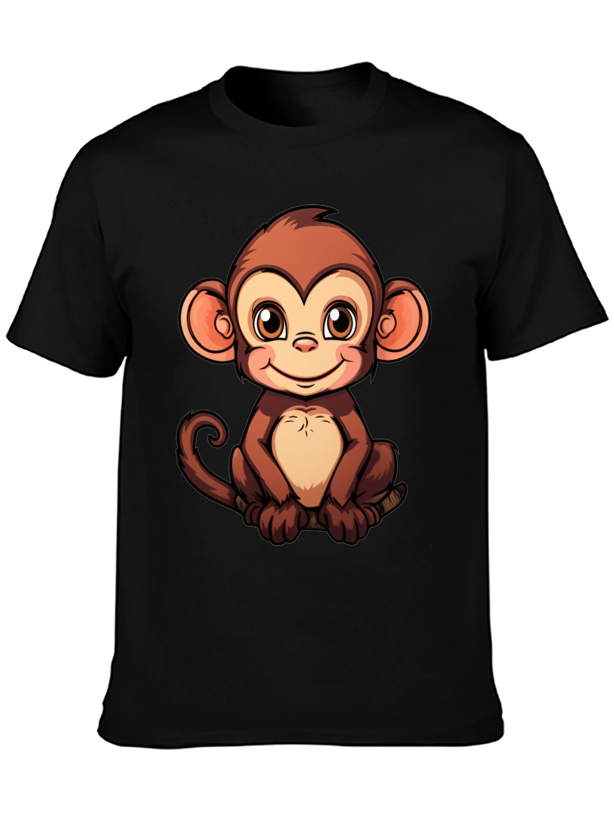 Cute Monkey Graphic Print Black T-Shirt