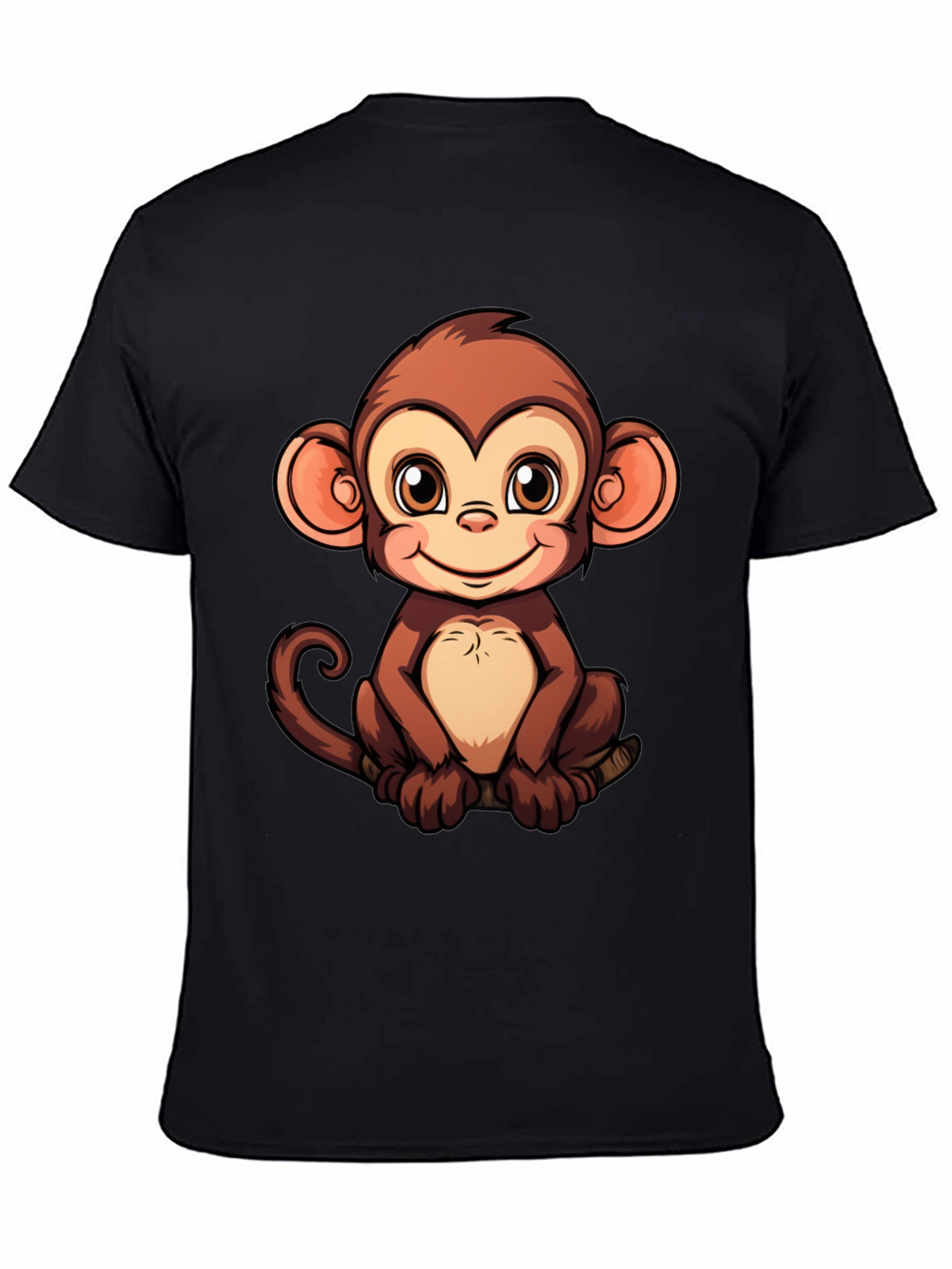 Cute Monkey Graphic Print Black T-Shirt