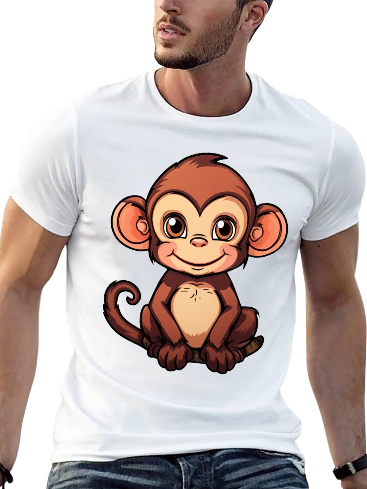 Cute Monkey Graphic Print Black T-Shirt