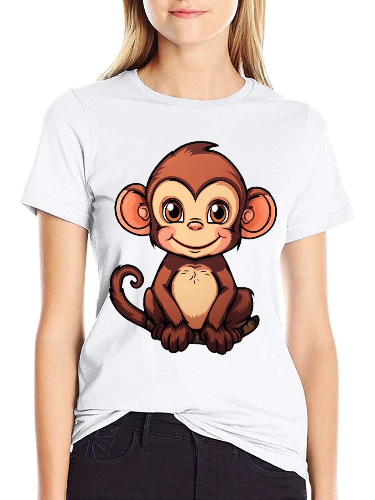 Cute Monkey Graphic Print Black T-Shirt